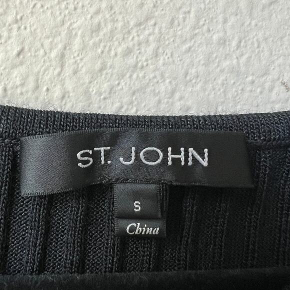 St. John Black Ribbed Knit Wool Blend Tank Top Size Small - Picture 4 of 6